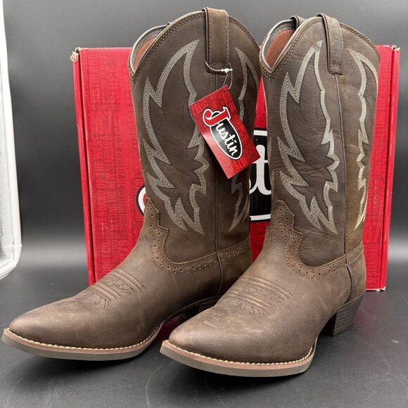 Justin Rosella Western Boots Womens Chocolate 11B Round Toe Embroidered Cowboy - Picture 2 of 16